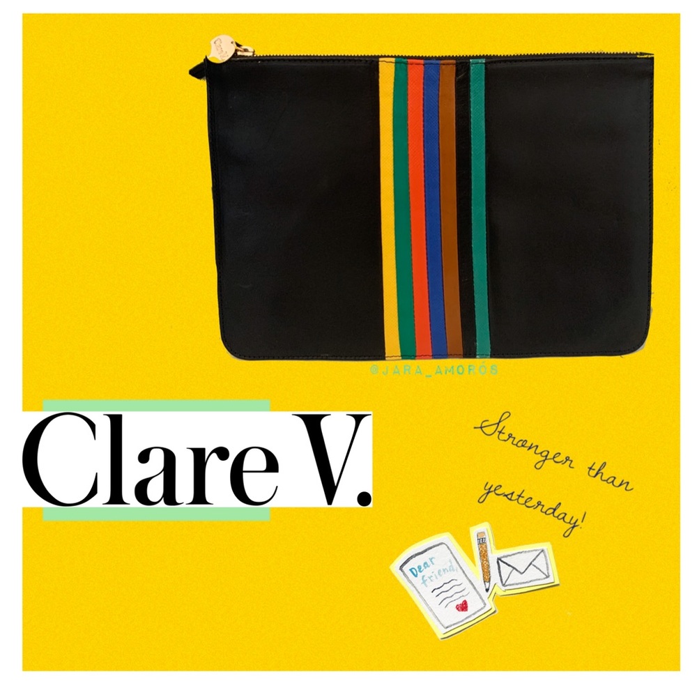 Clare V Black Multicolor Stripe Clutch